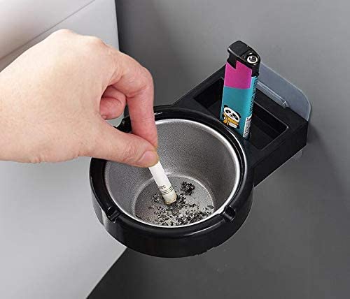 Image of KolorFish Wall Mounted Ashtray, Ashtrays for Cigarettes, Cigarette Holder for Home, Office, Toilet, Bathroom (Dark Black)