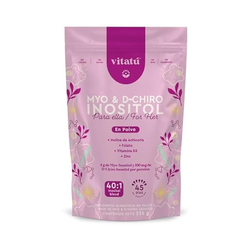 Vitatú | Myo Inositol & D-Chiro Inositol mezcla ideal 40:1 con Folato + Vitamina D3 + Zinc, Suplemento Alimenticio en polvo para Mujeres (225 g c/u), 45 días de duración