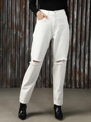 Image of High Star Women Washed Cotton Mom Fit High- Rise Jeans 40