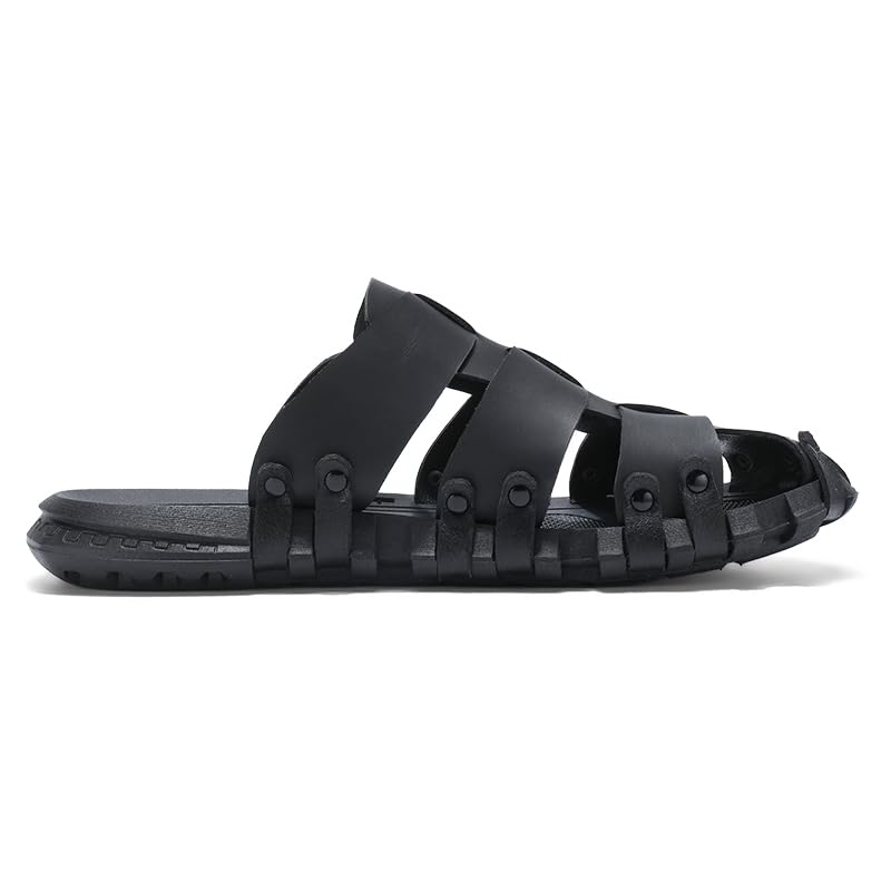 Image of Mens Leather Beach Slides Sandals For Men Closed Toe Hiking Outdoor Athletic Casual Walking Sandals Water Shoes Summer Fisherman