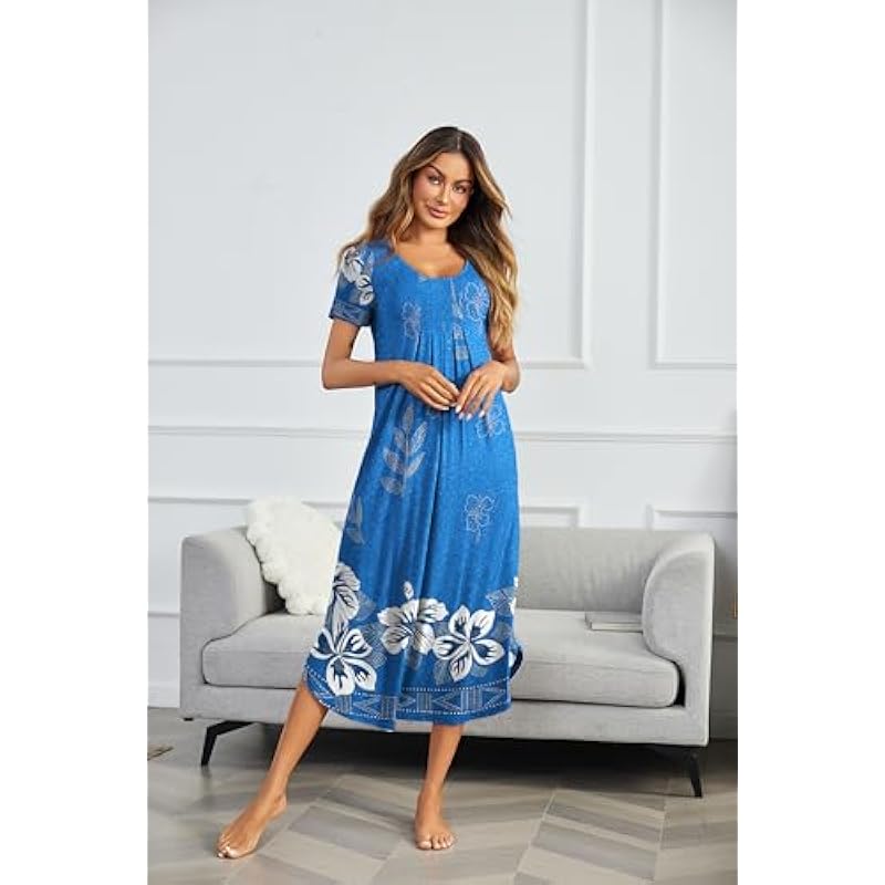 Ekouaer Long Nightgowns for Women House Dress Plus Size Sleepwear Pleated Full Length Loungwear S-4XL 상세이미지 2