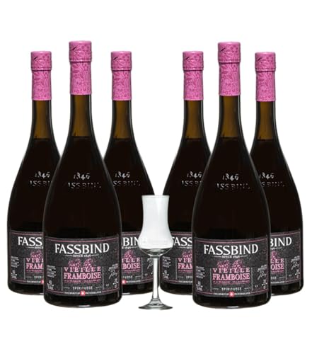 Sechserpack Alte Himbeere - Vieille Framboise Fassbind mit mySpirits Schnapskelch, 40% vol,...