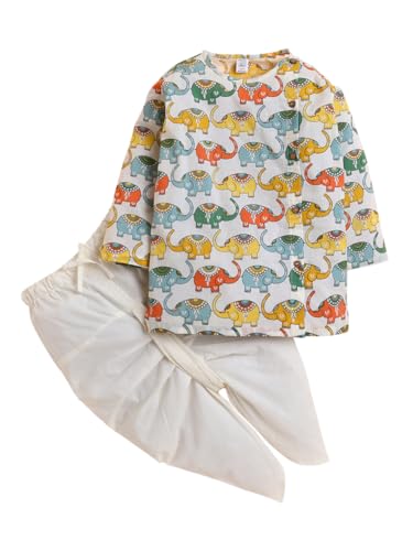 Image of POLKA TOTS Premium Cotton Dhoti Kurta Set for Kids Boys | Traditional Angrakha Style Ethnic Wear for Boys | Kurta Dhoti Set for Kids | Festive & Wedding Clothing Set for Baby