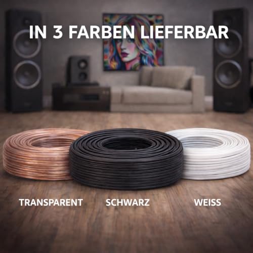 DCSk BLca Lautsprecherkabel 2x2,50mm² 25m transparent CCA Boxenkabel Audiokabel für Lautsprecher HiFi Heimkino Surround - isoliert mit Polaritätskennzeichnung