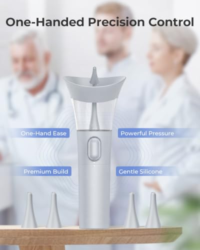 Image of KAUGIC Ear Cleaner. Manual Wax Removal Kit, One-Hand Flushing, Gray | Gentle Ear Irrigation Tool, Effortless Hand-Controlled Flow, Soft Silicone Tips, Comfortable Ergonomic Grip