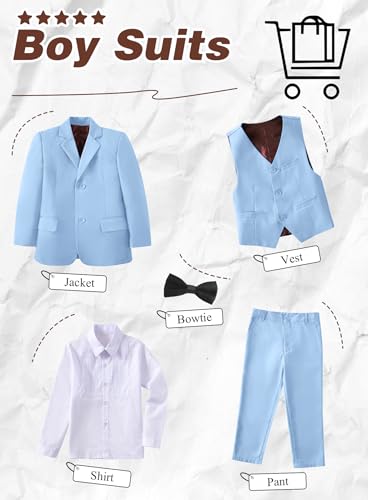 Image of Toddler Suits Slim Fit Suit for Boys,Formal Tuxedo Ring Bearer Outfit Kids Dress Clothes for Wedding,Adjustable Waist