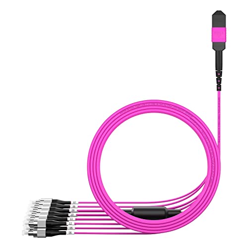 Image of AMPCOM MPO to FC Breakout Cable 50 /125μm Multimode OM4(12 Fiber, MPO to FC, Type B, LSZH /Riser, UPC, Magenta) 15m (49ft)