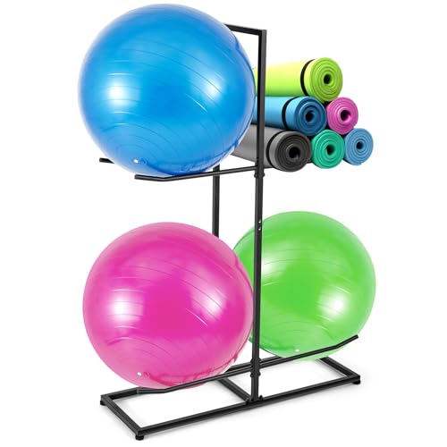 Soporte para pelotas de ejercicio Blulu y estante de almacenamiento para esterillas yoga