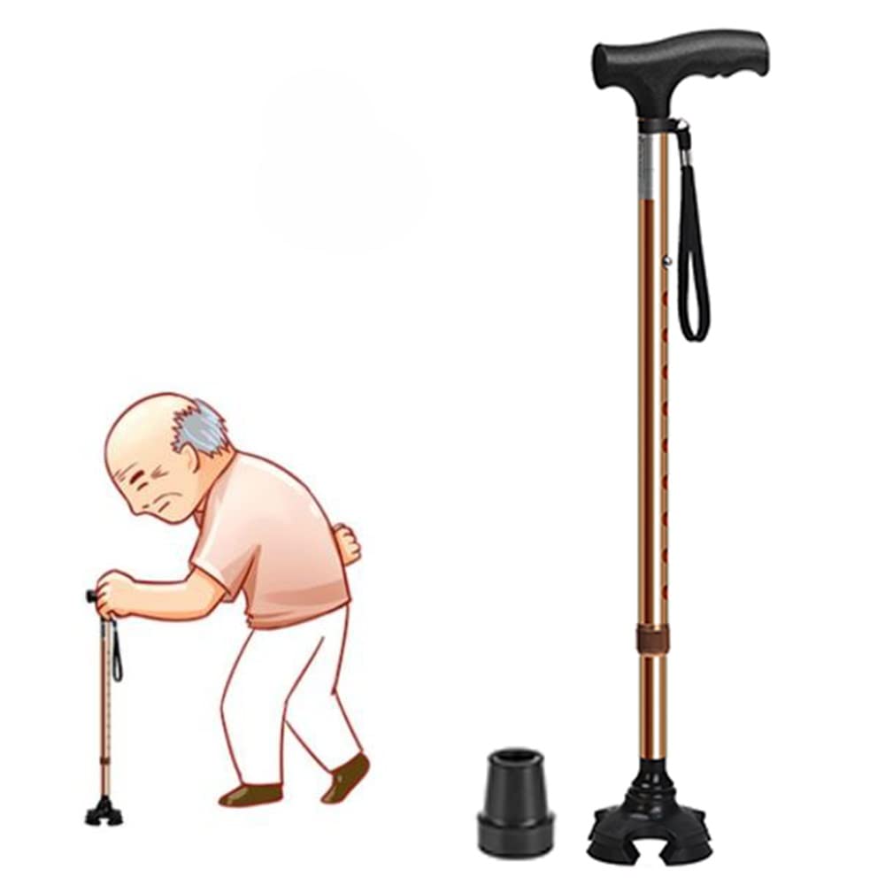 KADEUX Mayores Bastones para Caminar, Bastones De Aleación De Aluminio Ligero, Bastón Altura Ajustable 10 Niveles, Muletas con Pies Cuatro Pivotante, Seguridad (Color : Bronze)