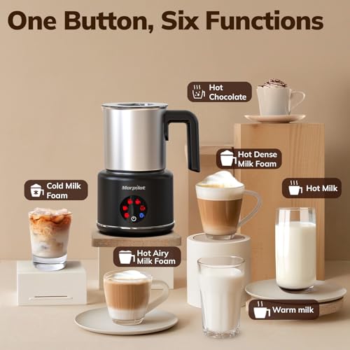 Image of Large Electric Milk Frother and Steamer, 16.9oz /500ml Milk Steamer and Frother for Latte or Hot Chocolate, Dishwasher Safe, 6 Functions, Enjoy Perfect Milk Froth in 2 Min (Black-Stainless Steel)
