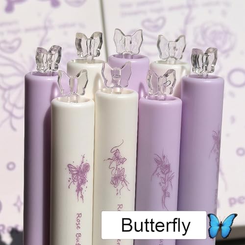 MOZXIRZ 4 bolígrafos gel negro 0.5 mm diseño mariposa miniatura 4