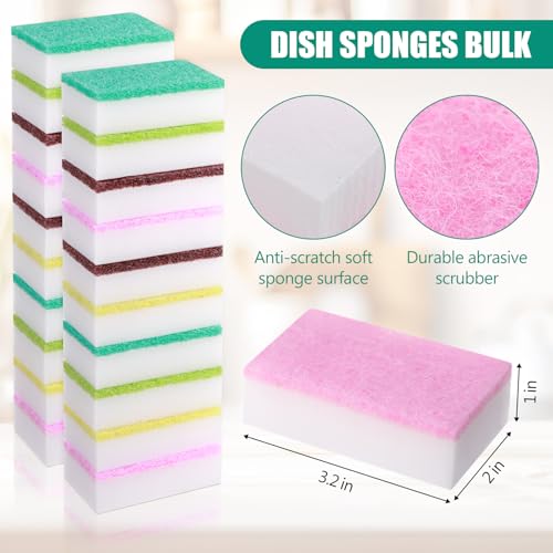 Image of SiliFine 100 Pcs Dish Sponges Bulk for Cleaning Multicolor Non Scratch Scrub Dual Sided Heavy Duty Kitchen Sponges for Dishes, Cleaning Household, Bathroom, Car Wash