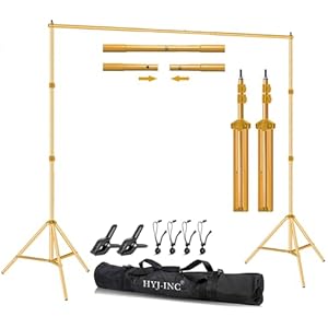 10ft x 7ft – Gold Adjustable Photography Backdrop Support System Photo Video Studio Background Stand Kit with Carry Bag for Portrait & Studio Photography