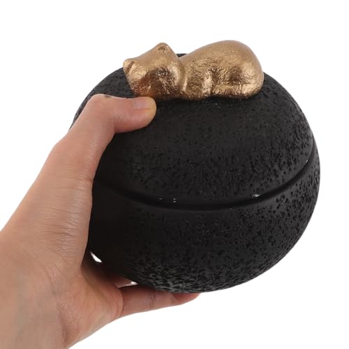 Urne funéraire pour chat en ciment noir de 350ml de forme féline