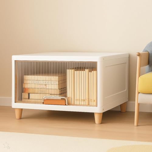 Image of Strassis Design 1 Pack Plastic Cupboard for Storage, Multipurpose Stackable Cabinet Drawer, Foldable Wardrobe Organizer for Clothes, Kitchen Storage Cabinet, Modular Almirah with Magnetic Door(Beige)