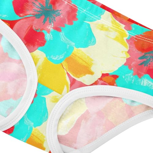 Cotton Girls Underwear Toddler Watercolor Red Flowers Blue Cute Panties Girl Artistic Briefs Kids Undies 2t4