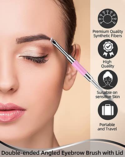Duo Eyebrow Brush - 1Pcs Pro Premium Quality Double Ended Eyebrow Brush & Spoolie, Angled Brow Brush With Lid For Precision Application & Blending Of Eye Brow Powders, Waxes & Gels - Pink #TOP1
