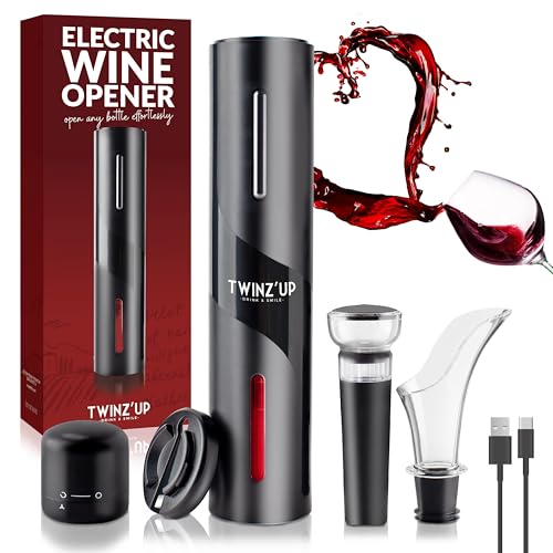 Cavatappi Elettrico Per Vino Ricaricabile 6 in 1 con Cavo USB, Taglia Capsula, Versatore, Tappo a Vuoto e Aeratore, Apribottiglie Elettrico - Regalo per Uomo, Appuntamenti e Amanti del vino