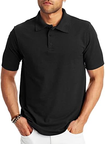 Hanes Men's Short Sleeve X-Temp W/ FreshIQ Polo, Black, Medium