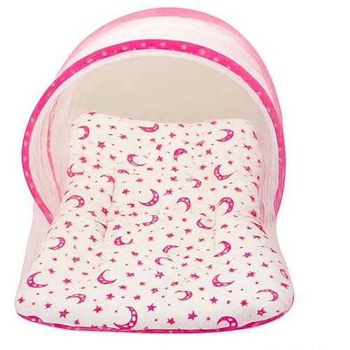Image of Toddylon Baby Bed New Born Baby Bedding Set Combo | Carry Bag | Mattress | Mosquito Net | Insect Protector | Infants (0-6 Months, Pink, Baby Size, Cotton)