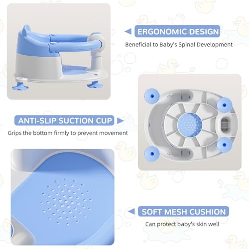 Image of Baby Bath Seat for Babies 6 Months & up, Non-Slip Toddler Bath Seats for Babies Sitting Up, Safe Infant & Newborn Bathtub Chair with 4 Suction Cups & Soft Cushion for Shower,Blue