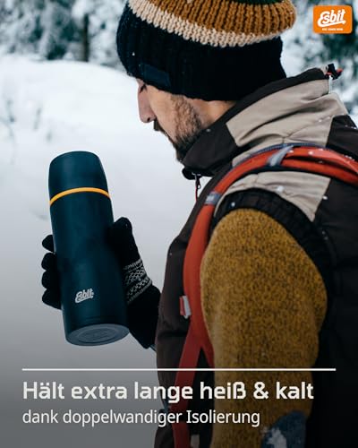 Esbit Classic Isolierflasche 1L - Thermoskanne für warm & kalt - Thermosflasche mit 2 Bechern - Trinkflasche Edelstahl - Auslaufsicher… – Ansicht 6