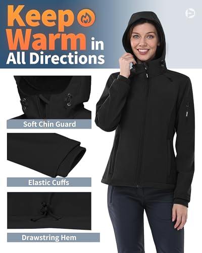 Outdoor Ventures Women's Softshell Jacket with Hood Fleece Lined Warm Lightweight Waterproof Insulated Windbreaker4