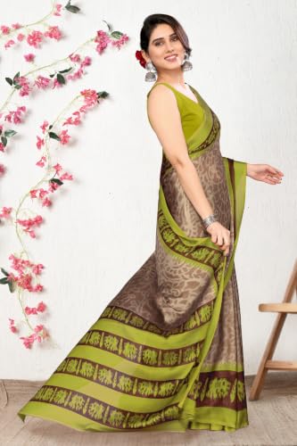 Image of MIRCHI FASHION Saree for Woman Chiffon Leaf Printed | Lightweight Daily Wear Comfortable Women's Sari with Blouse Piece (Available in 30 Styles)