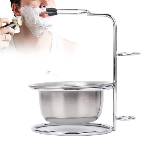 Bol de rasage et son support de blaireau en métal inoxydable pour barbier à la maison