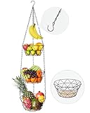 Obstkorb hängend (3 Obstschalen inkl. Bananenhalter) - auch für hohe Decken, skandinavischer Deko-Hängekorb für Küche, Bad und Wohnzimmer