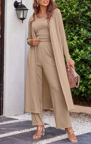 Image of Ladies 3 Piece Long Sleeve Soft Set Hide Belly Fat Formal Sweatsuit Open Front Casual Cardigan
