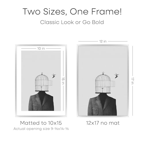 Image of Homeforia 12x17 Picture Frame Silver, High End Metal 12x17 Frames with Mat 10x15 for Photo, 12 x 17 Silver Poster Frame Matted to 10 x 15 Print, 17x12 Hanging Frame, Tempered Glass, Wall Kit, Set of 1
