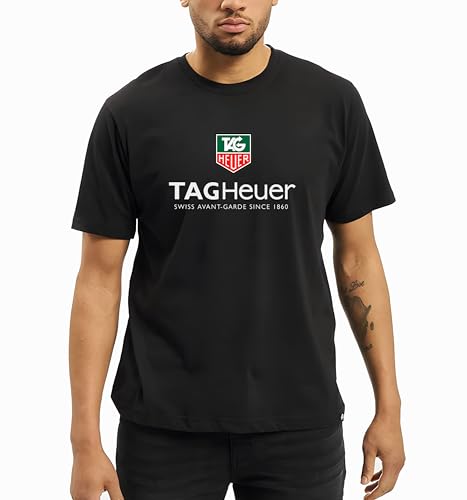 Camiseta Negra para Amantes de Relojes Tag Heuer Hombre - Chronograph tee (FR/ES, Letras, M, Regular, Regular, Negro)