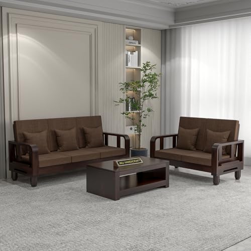 Image of Solid Sheesham Wood 5 Seater Sofa Set 3+2 | Wooden Sofa Chair for Living Room | Durable & Comfortable Seating Sofa for Home (Design 2)