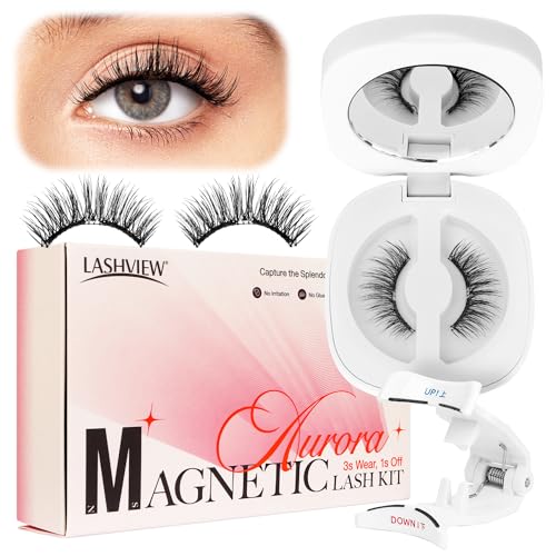 LASHVIEW Upgrade Magnetic Eyelashes with Applicator,Reusable Soft Magnetic Eyelashes Natural Look, No Glue Needed,Easy to Wear and Remove,RC24P（Dark Brown）