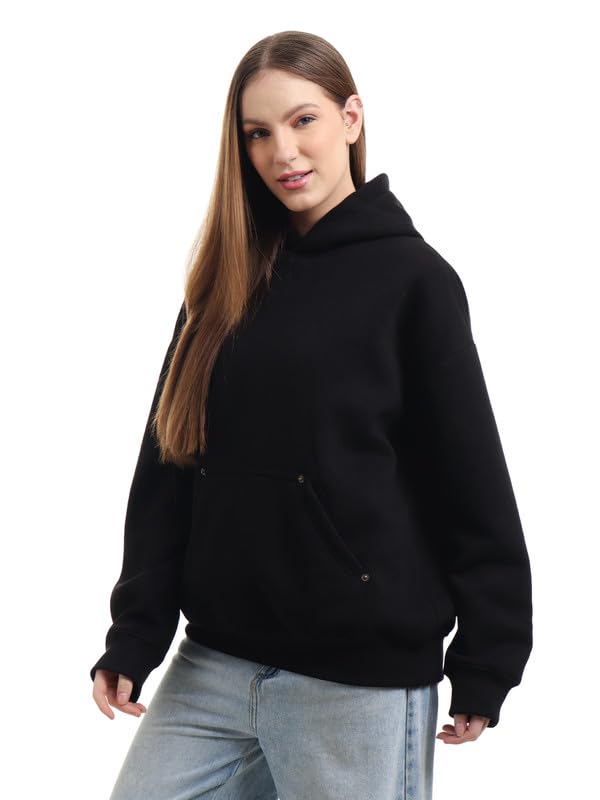 deified Women's Cozy Cotton Hooded Sweatshirt with Kangaroo Pocket - Oversized Winter Wear Hoodie for Girls & Ladies-picture-39