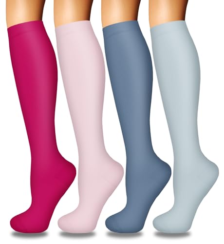 Image of Iseasoo 4 Pairs Compression Socks for Women Circulation-Best Support for Nurses,Running,Athletic,Travel