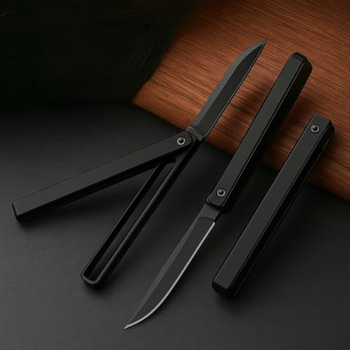 Image of Mini-Pocket Foldable Manual Stainless Steel Folding Knife with Leather Case for Travel, Outdoor, Portable Utility Knife (1)