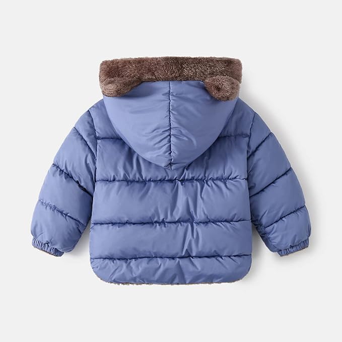 Image of Kids Boys & Girls Unisex Warm Full Sleeves Reversible Quilted Furr Jacket With Hood