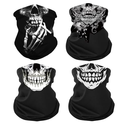 BbiuRer 4 Stück Totenkopf Maske, Skelett Masken, Schlauchschal Multifunktional, Halstuch Motorrad Herren, Halloween Vollgesichtsmaske, Atmungsaktive Skull Mask für Outdoor,...