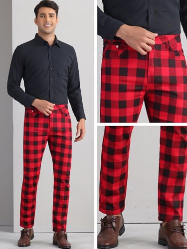 Lars Amadeus Plaid Dress Pants for Men's Flat Front Stretch Slim Fit Color Block Checked Gingham Pants4