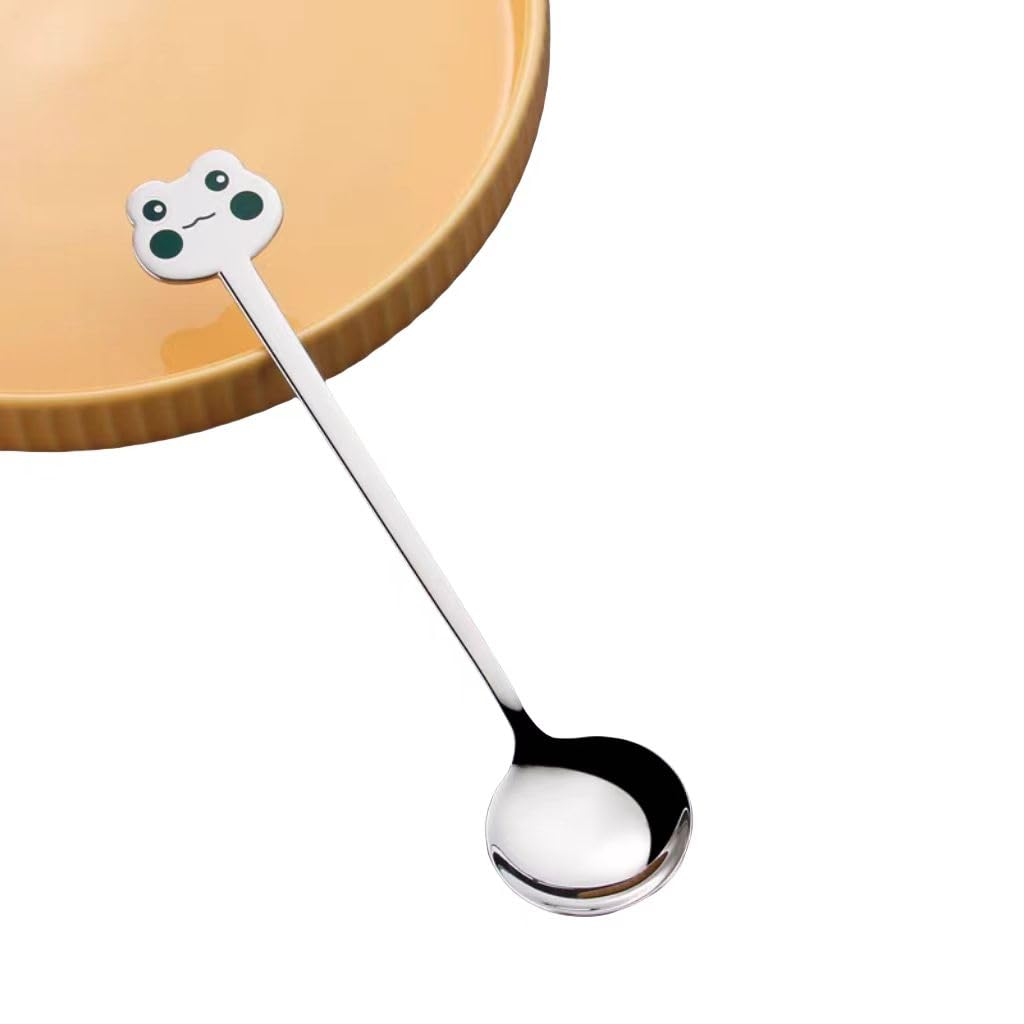 Dessert Spoon with Animal Designs, Stainless Steel, Mirror Finish, Smooth Edge, Durable and Rust-Resistant, Stylish Utensils (Frog)