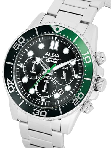 ALBA Stainless Steel Men Analog Wristwatch At3J39X1, Black Dial, Silver Band - Image 2