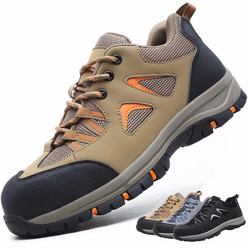 CYKYGGO Radne cipele Muške zaštitne cipele Ženske lagane prozračne neklizajuće cipele s čeličnim prstima Kaki 37