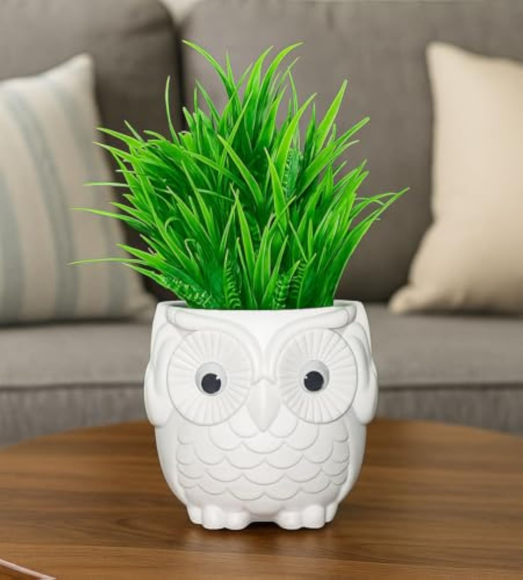 Faux Plants in Cute Owl Shape Pot for Gift Item