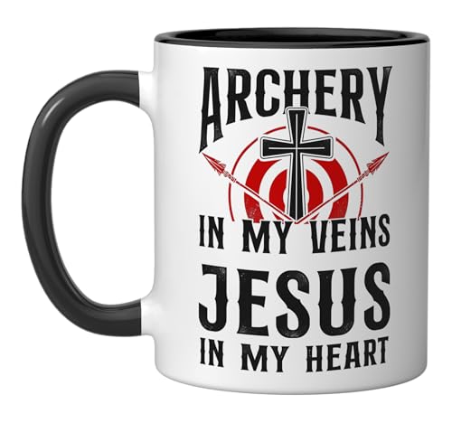 Archery Bow Mug with Jesus Faith Cross Design, Black/White