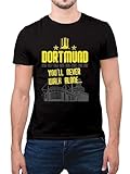 Shirt-Panda Herren T-Shirt - Dortmund - Youll Never Walk Alone - Ruhrpott Stadion Skyline Fan-Shirt Fußball Männer Schwarz (Druck Gelb) M