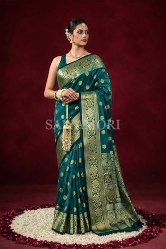 Image of Women's Soft Silk Style Jacquard Saree with Rich Zari Woven Border & Pallu | 5.6 Mtr Saree with 0.8 Mtr Unstitched Blouse