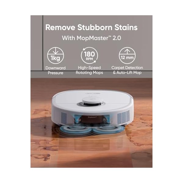 Eufy x10 pro omni robot vacuum and mop combo 8000 pa suction dual mops with 12 mm auto lift and carpet detection ai obstacle avoidance auto mop washing auto drying self emptying white  urban country home decor