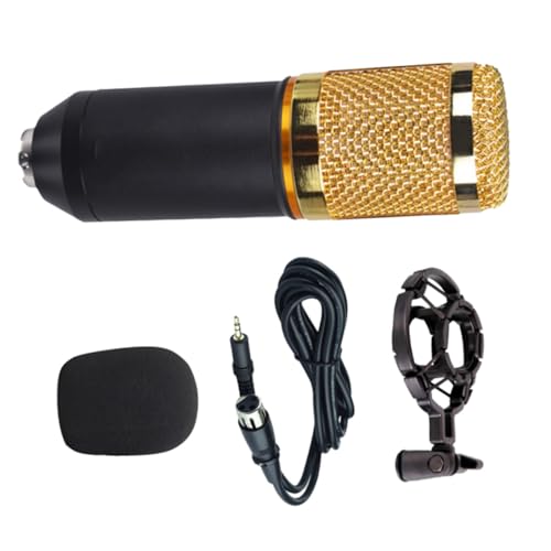OFFSCH 1Pc Condenser Microphone for Live Broadcast Black Wired Mic with Shockproof Stand for Home Studio Karaoke Captures Sound for Music Recording